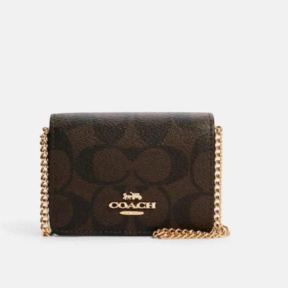 NWT Coach Brown Mini Wallet on a Chain in Signature Canvas - Picture 3 of 6